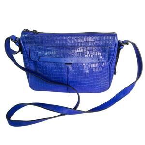 Royal Blue Crocodile Embossed Leather Handbag